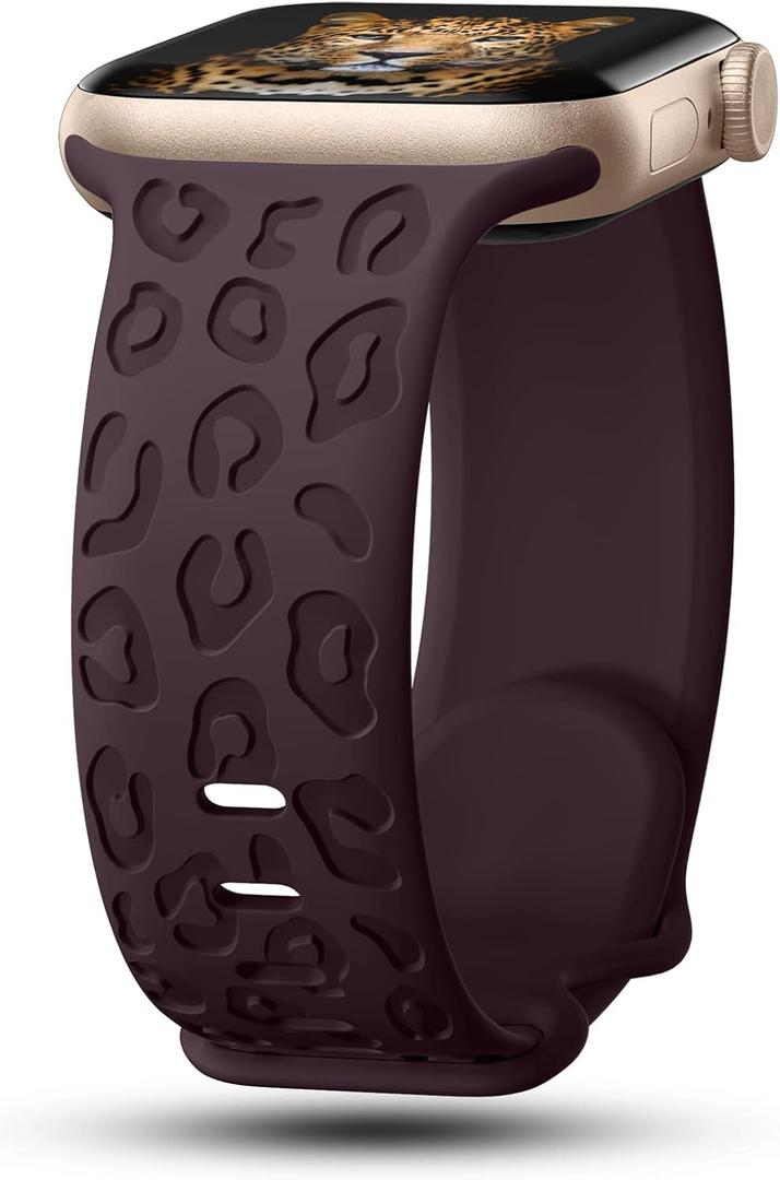 CreateGreat Engraved Bands Compatible with Apple Watch Band 40mm 41mm 38mm 42mm 44mm 45mm 46mm 49mm, Leopard Pattern Soft Silicone Strap Compatible with iWatch Series 10 9 8 7 6 5 4 3 2 1 SE Ultra