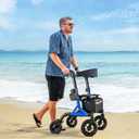 MAXWALK Walkers for Seniors, Rollator Walker with Seat, 10" Rubber Wheels All Terrain Rollator Walker with Backrest, Aluminum Walkers Built-in Cable, Foldable and Adjustable Height for Seniors, Blue