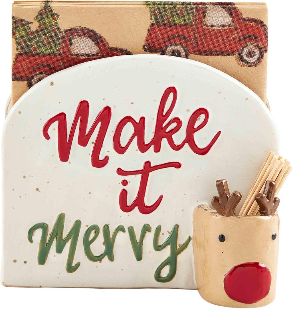 Mud Pie Napkin And Toothpick Holder; caddy 4 3/4" x 5 3/4" | napkin 5" x 5"