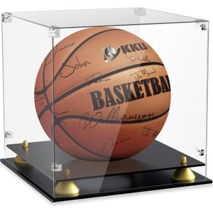 KKU Acrylic Basketball Display Case, Clear Full Size Basketball Case Display, Double Tier Black Basketball Display Stand for Autographed Basketball Display (Watch The Video to Assemble)