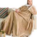 Ramees Sherpa Wearable Blanket with Sleeves and Pockets, Soft Warm TV Blanket Throw for Men and Women (Camel)
