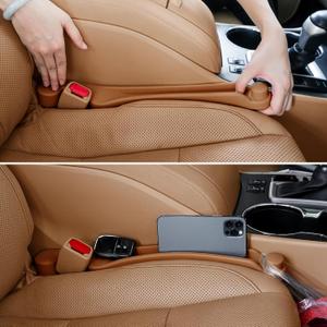 Car Seat Gap Filler Set of 2, Soft Foam Multifunctional Seat Side Gap Filler with Organizer & Hook Function, 3in1 Gap Stopper Universal Fit Car SUV Truck Fill The Gap Between Seat & Console (Saddle Brown)
