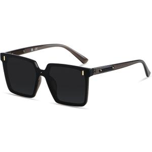 LYZOIT Modern Oversized Square Sunglasses Women Men Retro Womens Rimless Big Sun Glasses UV Protection (Grey | Black Lens)