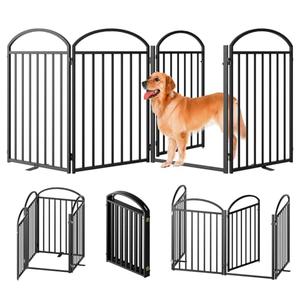 SNUOWU 4 Panels Full Matel Freestanding Dog Gates with Door, 96"Extra Wide 32"Tall Free Standing Dog Pet Gate for Indoor & Outdoor. Foldable Pet Fences for Doorways, House, Stairs, Porch, Deck, Yard
