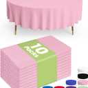 Pureegg Plastic Table Cloth Disposable 10 Pack, 84'' Round Table Cloths, Easter Party, Valentines, Mothers Day Decorations, Tablecloths, Round, Pastel Plastic Cover, Leakproof & Sturdy, Pink