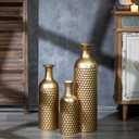 Sziqiqi Tall Gold Floor Vase: 27in Large Metal Floor Vase Decorative Tall - Set of 3 Modern Honeycomb Texture Big Standing Vases for Living Room Dining Bedroom Home Corner Hallway Indoor Office