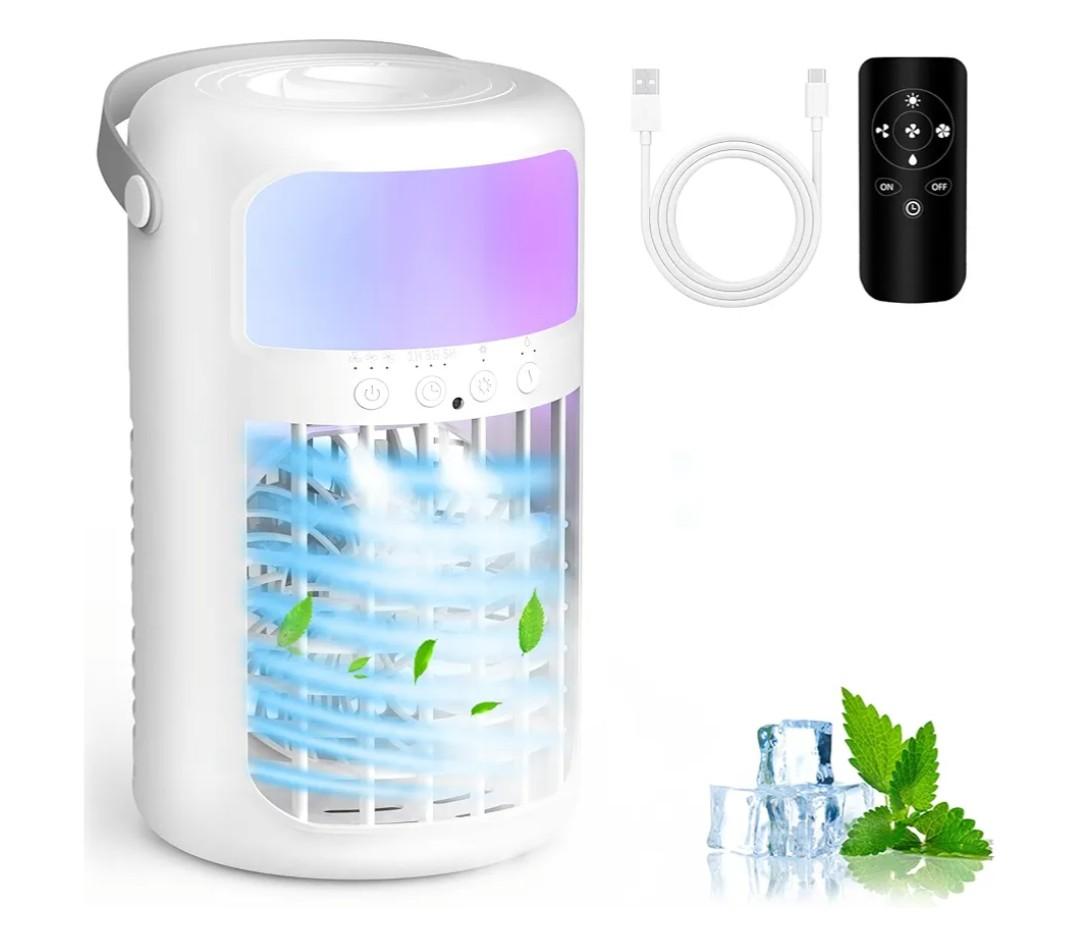 Portable Air Conditioner, 2025 Upgraded 4-IN-1 Ultra-Quiet Design Portable AC Unit with 2 Cool Mist & Speeds1500ml Remote Control Air Conditioner Evaporative for Home,Office,Bedroom, Camping