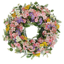 Faux Silk Cherry Blossom Flower Spring Summer Wreath 20-22" for Front Door – Pink Purple Yellow Plum Blossom Green Eucalyptus Leaves – Farmhouse Front Porch Wreath Decor, Outdoor Indoor Use