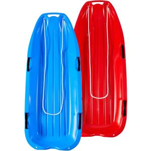 Toboggan Snow Sled for Adults, 48in Plastic Sleds with Pull Rope and 4 Handles, Outdoor Plastic Snow Sled for Kids and Adults