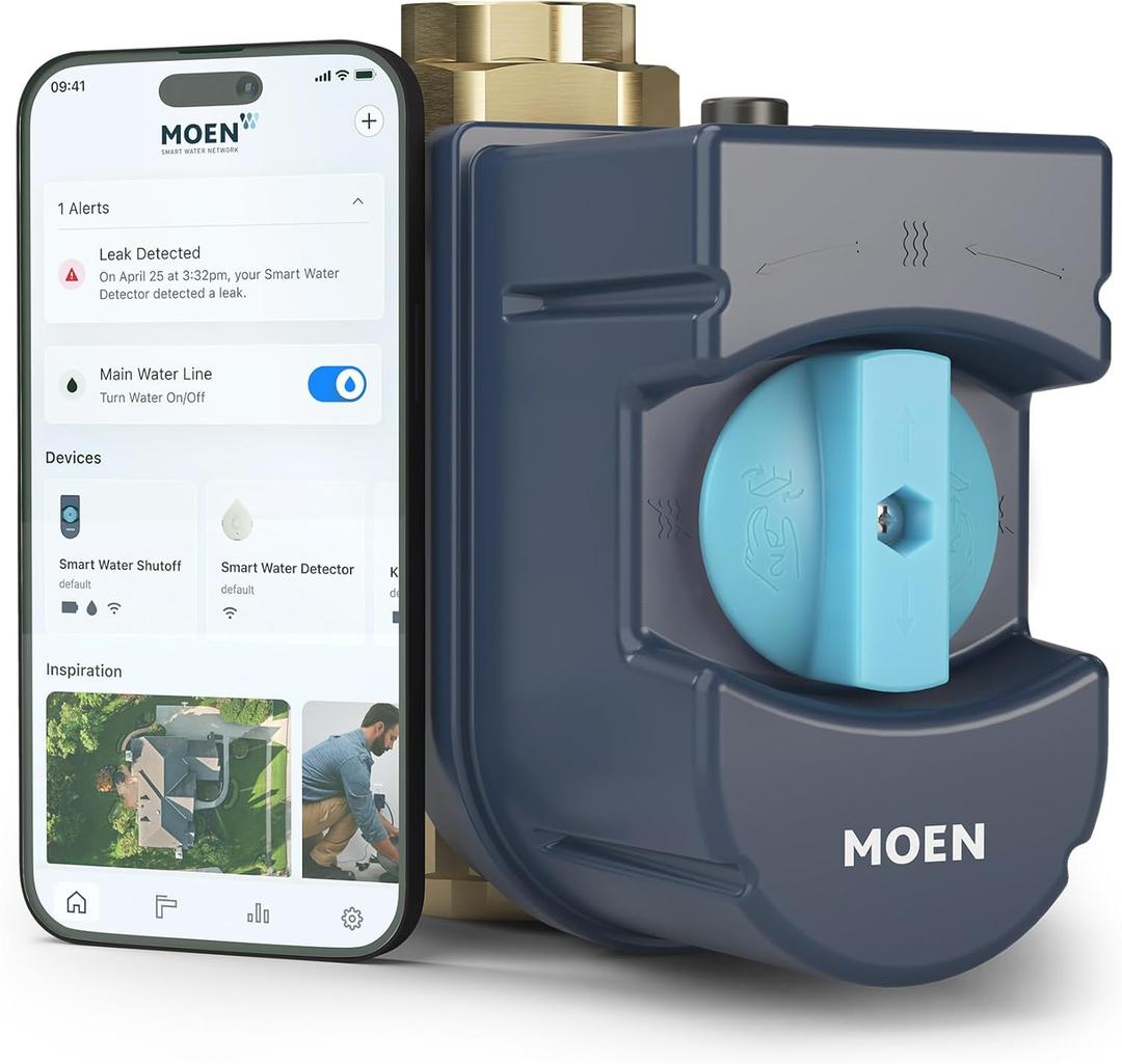 Moen Flo Smart Water Monitor and Automatic Shutoff Sensor, Wi-Fi Connected Water Leak Detector for 1-1/4-Inch Diameter Pipe, 900-002