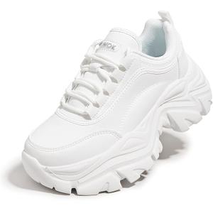 K KIP WOK Chunky Sneakers for Women Fashion Platform White Leather Casual Dad Shoes Comfortable Wedge Walking Sport Sneakers Size:8,5