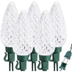 Brizled White Christmas Lights White, 33ft 50 LED C9 Christmas Light String, Connectable Outdoor Xmas Lights, 120V UL Certified Tree Light for Indoor Outdoor House, Garden, Holiday, Yard, Party