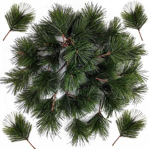 50PCS Artificial Green Pine Needles Branches Fake Small Pine Twigs Stems Evergreen Picks Holiday Tree Decorations