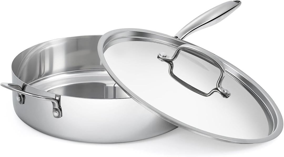 12 Inch Stainless Steel Frying Pan with Lid, Tri-ply Stainless Steel Saute Pan 5.5 QT, PFOA & PTFE Free Induction Compatible Cooking Skillet, Dishwasher & Oven Safe Up to 600 Large Capacity Cookware 12 Inch Stainless Steel Frying Pan with Lid, Tri-ply Stainless Steel Saute Pan 5.5 QT, PFOA & PTFE Free Induction Compatible Cooking Skillet, Dishwasher & Oven Safe Up to 600 Large Capacity Cookware