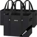 Reusable Grocery Bags 3 Pack - Heavy Duty Reusable Shopping Bags with Hard Bottom & Long Handles, Foldable Utility Tote Bag with Box Shape to Stand Up, 13x10.23x11in, Black