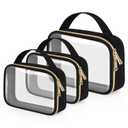 Wedama Clear Toiletry Bag, 3 Pack Clear Makeup Bags with Handles, PVC Cosmetic Bags for Women and Men, Large Opening Toiletry Bags, Black