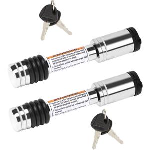 METOWARE Chrome Trailer Hitch Lock, 5/8" Dia Barbell-Style Locking Hitch Pin, Towing Hitch Receiver Lock with Anti-Rattle, Fits 2" Receiver Tubes, Class III & IV Hitch Receivers (2 Pack Keyed Alike)