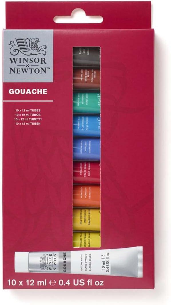 Winsor & Newton Gouache Paint Set, 10 Count, 12ml (0.4-oz) Tubes