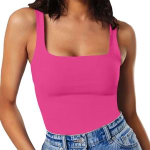 MISSJOY Women's Square Neck Sleeveless Slimming Going Out Tank Tops Bodysuits Clubwear (Medium)