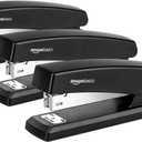 Amazon Basics Desktop Office Stapler, Lightweight, 25 Sheet Capacity, Non-Slip, Black, 3-Pack with 1000 Staples