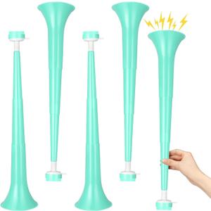 4 Pieces Green Stadium Horn Noisemakers for Adult, 21 Inch Vuvuzela Plastic Trumpet, St. Patricks Day Party, Light Green