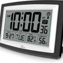 WallarGe Atomic Clock with Indoor Temperature and Humidity, 12.5 Inch Self-Setting Digital Wall Clock or Desk Clock, Battery Operated Digital Clock Large Display for Seniors, Auto DST