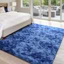 Hutha 9x12 Large Area Rugs for Living Room, Super Soft Fluffy Modern Bedroom Rug, Tie-Dyed Navy Blue Indoor Shag Fuzzy Carpets for Girls Kids Nursery Room Home Decor
