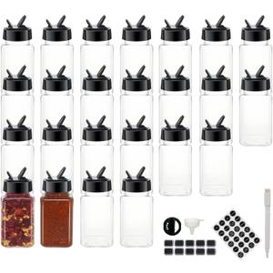 24 Pack 4oz Clear Plastic Spice Jars With Black Plastic Lids, Square Spice Bottles, Seasoning Containers with Chalk Labels, Pen, Funnel, Spice Containers For Kitchen Cabinet