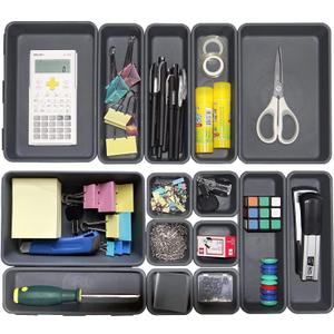 15 PCS Interlocking Desk Drawer Organizer Separator for Office,Bathroom,Kitchen,MakeupBlack