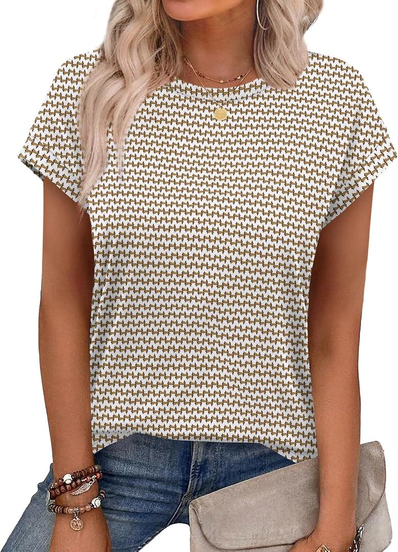 Alaroo Womens Summer Tops Short Sleeve Shirts Crew Neck Tshirt Cute Trendy Tunic Blouses (Brown, S)
