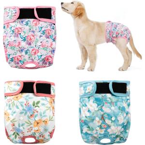 3Pack Reusable Dog Diapers Female, Washable Diaper for Doggie, Highly Absorbent, Adjustable Leakproof Puppy Girl Dog Diapers for Heat, Incontinence, Period Doggy Nappies XL (XL(17.5"-27"Waist), Flowers)