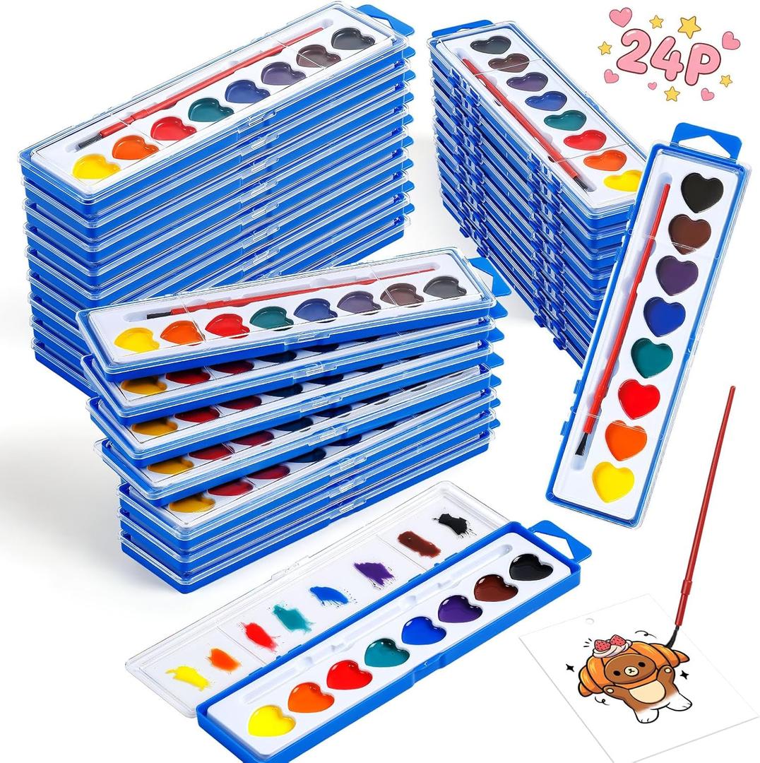 Birebebys Valentine's Day Cards with Heart Watercolor Paint Set, 24 Packs Valentine's Day Gifts for Kids School, Perfect Valentine's Classroom Exchange Prizes & Art Party Favors for Boys, Girls
