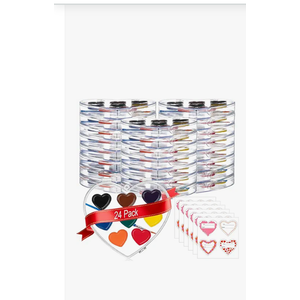 ARTLYMERS 24Pack Watercolor Paint Set, 8Colors Heart Water Color Paint Sets for Kids with Paintbrush Washable, Valentines Gifts Art Supplies for Preschool Classroom Party Favor Prizes Exchange