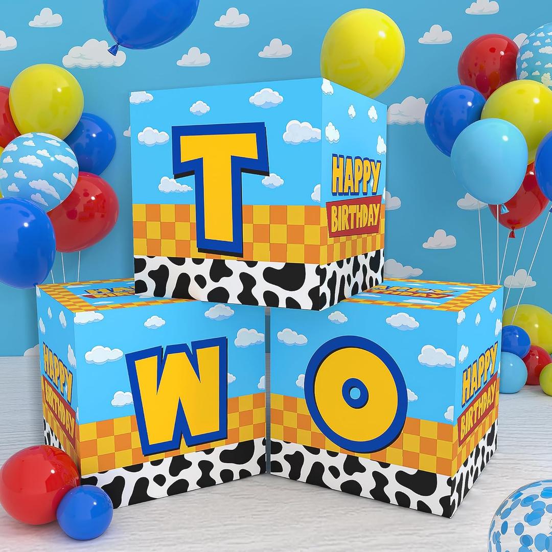 Two Balloon Box Cartoon Birthday Party Supplies Blue Cartoon Party Decorations Two Birthday Decorations for Kids Boys 2nd Party Decor