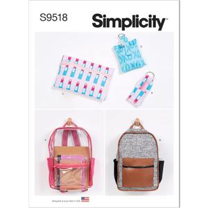 Simplicity Keychain Holder, Cosmetic Case, and Backpack Sewing Pattern Kit, Code S9518, One Size, Multicolor