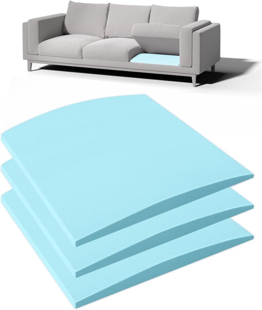 Couch Cushion Support for Sagging Seat, 20"x20"x2" 40D High Density Curved Foam Sofa Cushion Support, Under-Cushion Sag Repair,Blue Set of 3