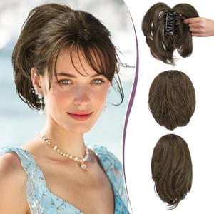 RUWISS Claw Clip Short Human Hair Ponytail Extension with Bendable Metals for DIY Styles, Straight Messy Bun Hair Piece for Women Thick Hairpieces for Daily Wear, 9 Inch Brown