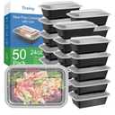 Dealusy 50 Pack (100-Piece) 38 oz Meal Prep Containers Reusable with Lids, Sturdy Leakproof & Food Safe, Microwave, Freezer, Dishwasher Safe Prep Containers, To Go Take Out Plastic Food Storage