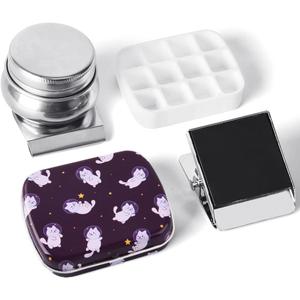 Portable Mini Tin Box 12-Well Empty Watercolor Palette Paint Mixing Tray is a Small Storage Travel Kit with Magnetic Clip and Oil Pot,Making it Perfect for Outdoor Sketching and DIY Painting.Cats