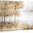 Briful Beige Gold Forest Abstract Wall Art Large Wrapped Canvas Artwork Modern Landscape Oil Painting Hand-Painted Botanical Wall Decor for Living Room Home Office Christmas Decor, 30"x40" Unframed