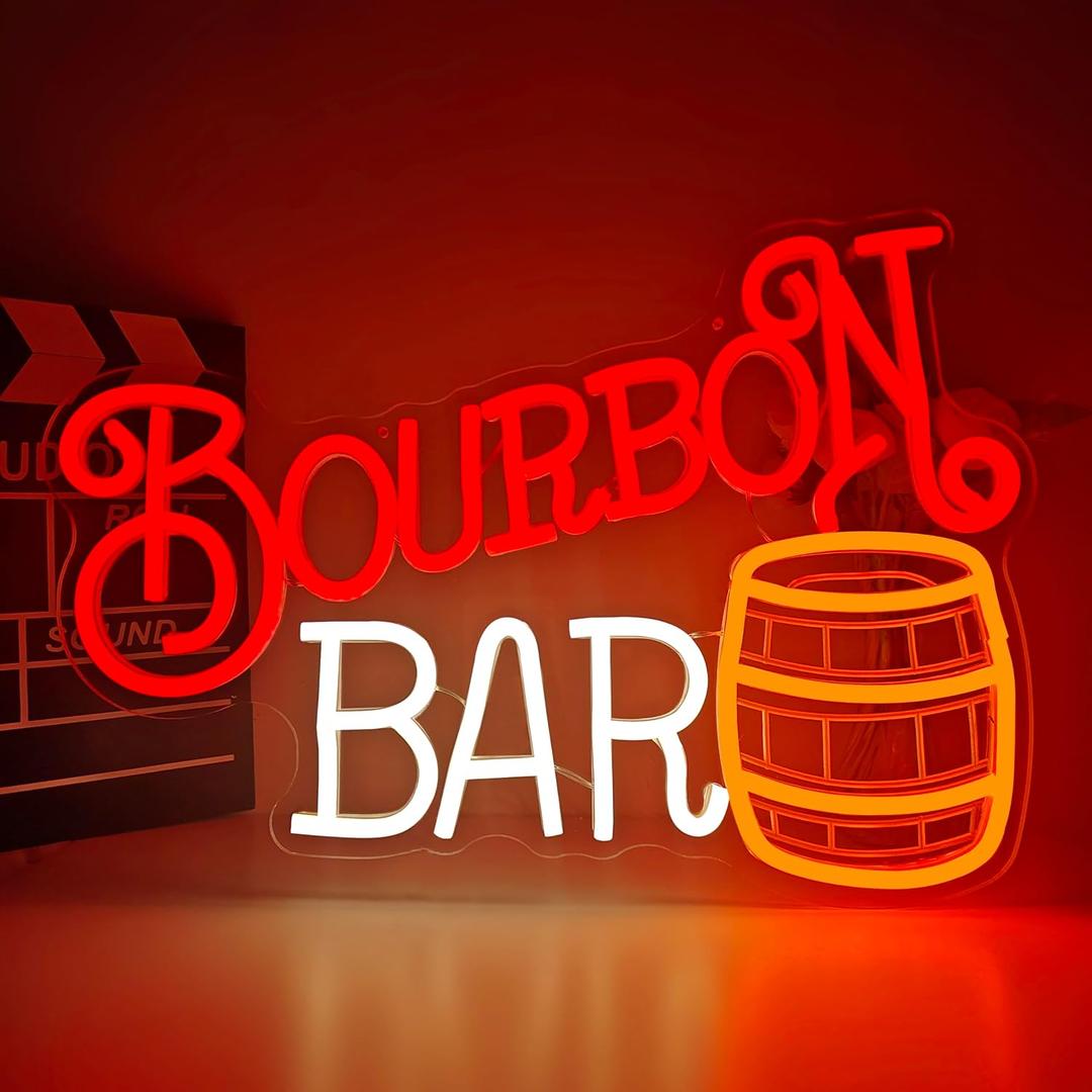 Bourbon Bar Neon Sign for Wall Decor Bourbon Whiskey Neon Led Sign Dimmable Neon Light Sign for Man Cave Garage Business Beer Bistro Light Up Sign for Home Bar Decor Speakeasy Party Gift for Dad