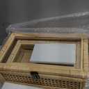 Extra Large Rattan Decorative Box With Lid, Glass Display, Wooden Frame Large size and Rectangular, Set of 2 Woven Decorative Boxes