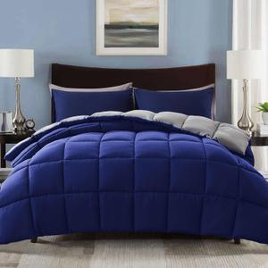 Decroom Lightweight Full Comforter Set with 2 Pillow Sham - 3 Pieces Set - Quilted Down Alternative Comforter/Duvet Insert for All Season - Blue/Grey - Full Size