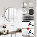 SCWF-GZ 24" Round Mirror Circle Wall Mounted Hanging or Against Wall Aluminum Alloy Metal Frame Dressing Make-up Mirrors for Entryway Bedroom Bathroom Living Room 24 inch Silver