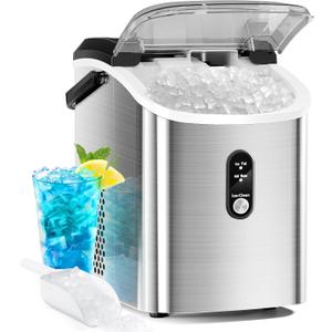 Antarctic Star Nugget Countertop Ice Maker with Soft Chewable Ice, 34Lbs/24H, Pebble Portable Ice Machine with Ice Scoop, Self-Cleaning, One Button Operation, for Kitchen,Office Stainless Steel Silver