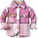 IBTOM CASTLE Boys Girls Flannel Plaid Shirt Jacket Long Sleeve Lapel Button Down Pocketed Shirts Regular Fit Casual Fall Coat (4-5T, Pink)