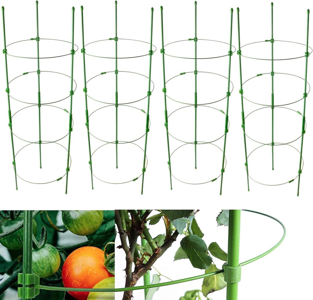 4Pack Adjustable Tomato Cages, 36 Inch Plant Support Garden Trellis for Tomatoes, Cucumbers, Vegetables, Flowers, Roses & Climbing Vines – 4 Adjustable Rings for Sturdy Growth
