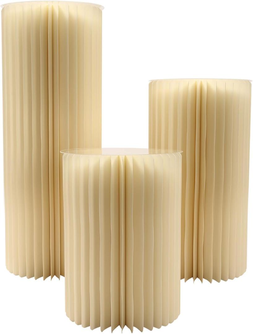CNCEST Cylinder Flowers Stand, Dessert Table, Columns Display for Wedding Party Garden Decoration (Off White(40+60+80cm))