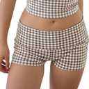 Womens Fold Over Shorts Elastic Waist Y2k Striped Shorts Skinny Pajamas Mini Sleepwear Stretchy Yoga Shorts (S)
