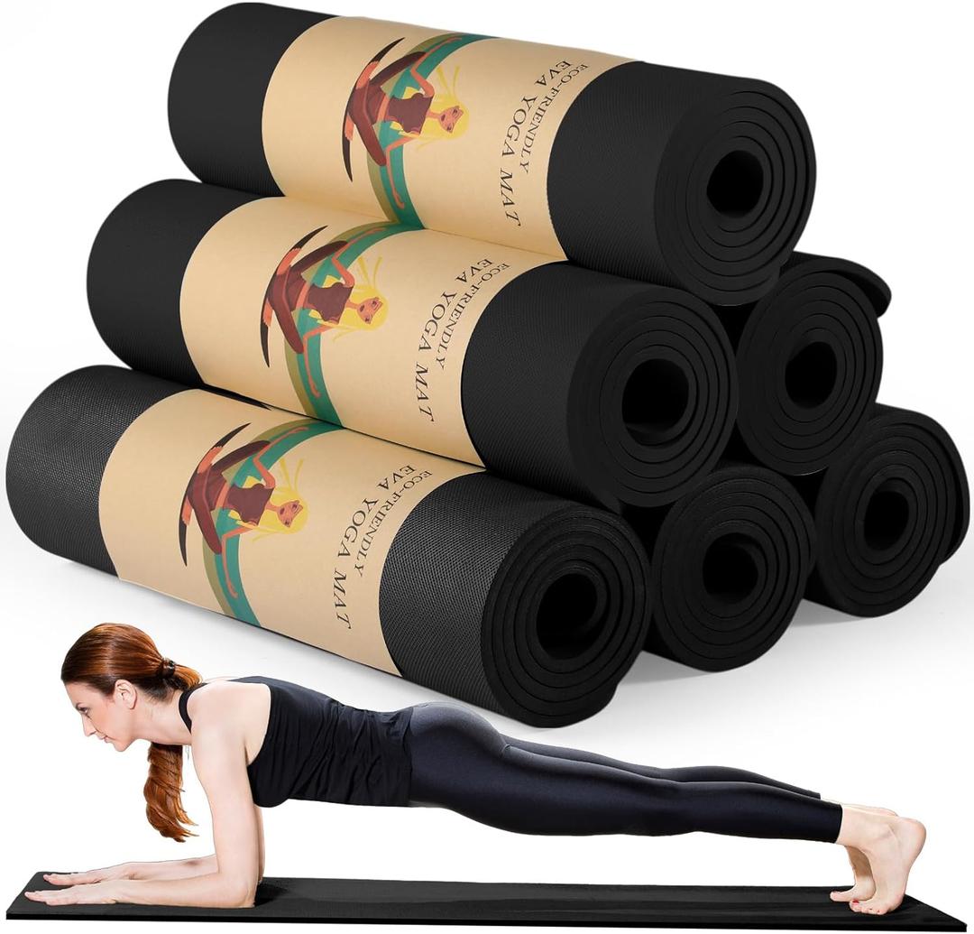 Timgle 6 Pcs 10mm Thick Yoga Mat Bulk 68 x 24 Inches Anti-slip Tear-resistant Exercise Mat Adult Gym Mats for Fitness, Stretching, Workout and Studio, Outdoor Yoga, Pilates (Black)